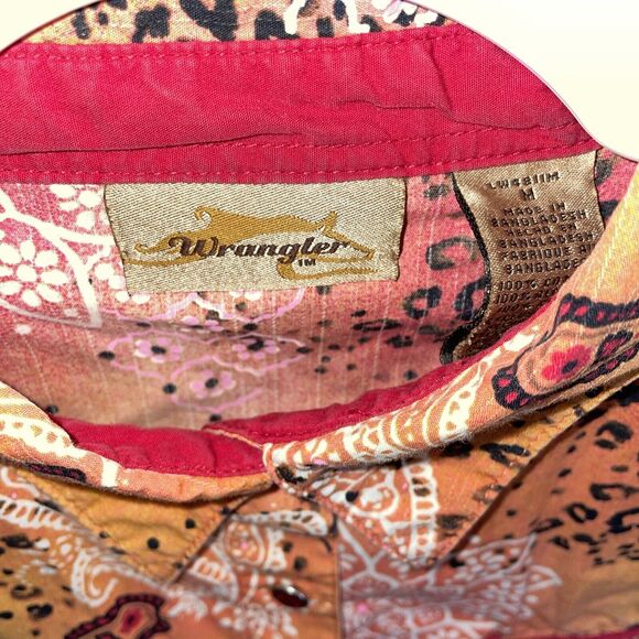 Wrangler Women’s Ruby Red Snap Shirt Size Medium Orange Floral Western Rodeo - Picture 2 of 12